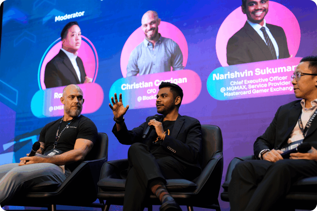 Narishvin Sukumaran speaking on the panel about gaming payments.